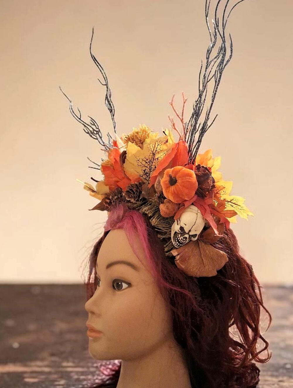 Gothic Autumn Skull Headpiece/ Halloween Crown